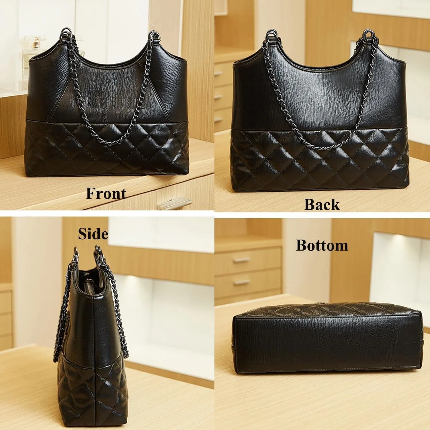 Womens Leather Quilted Crossbody Bag Elegant Top Handle Purse with Flap Closure Shoulder/Satchel Style
