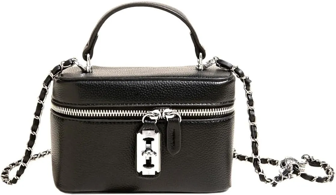 Womens Leather Quilted Crossbody Bag Elegant Top Handle Purse with Flap Closure Shoulder/Satchel Style