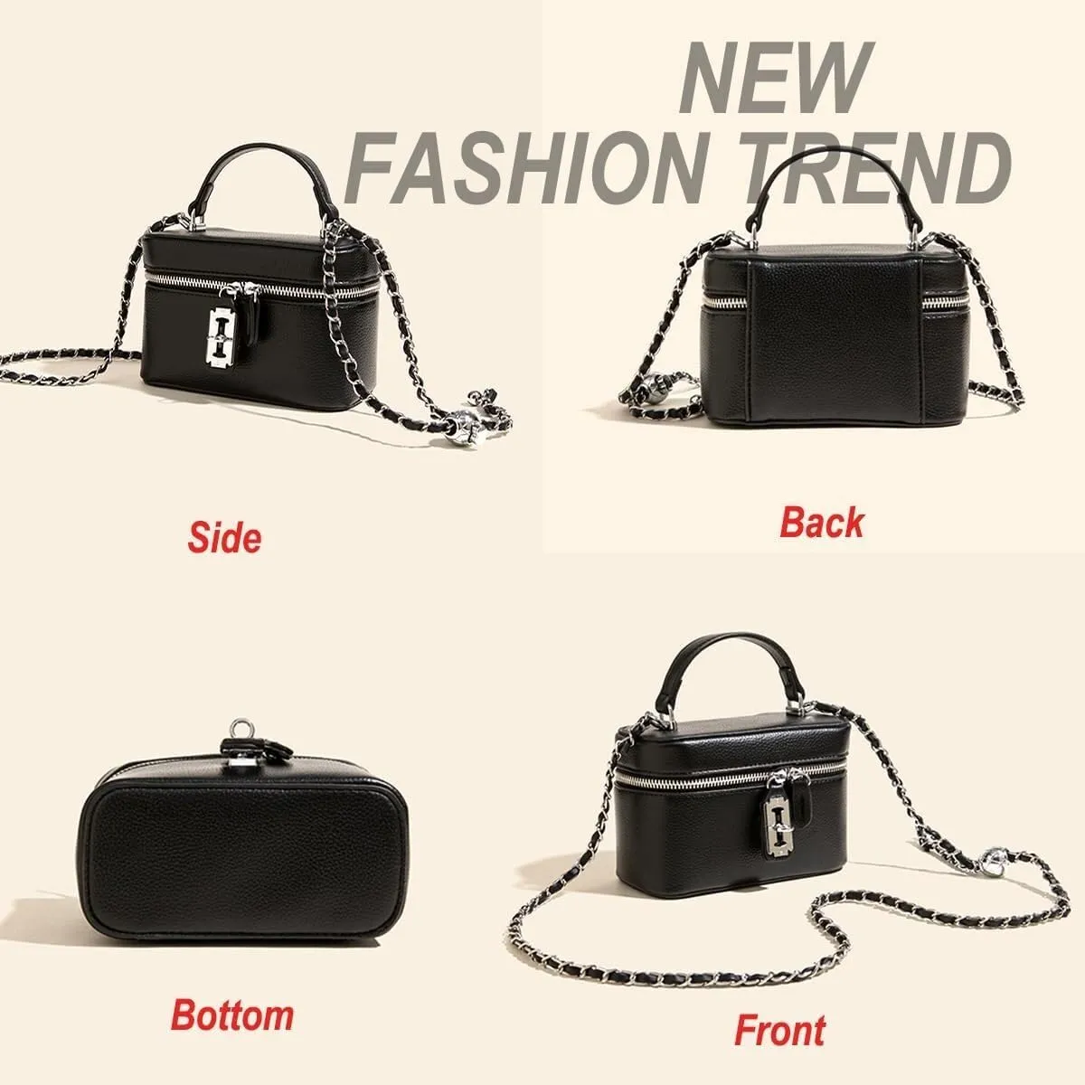 Womens Leather Quilted Crossbody Bag Elegant Top Handle Purse with Flap Closure Shoulder/Satchel Style
