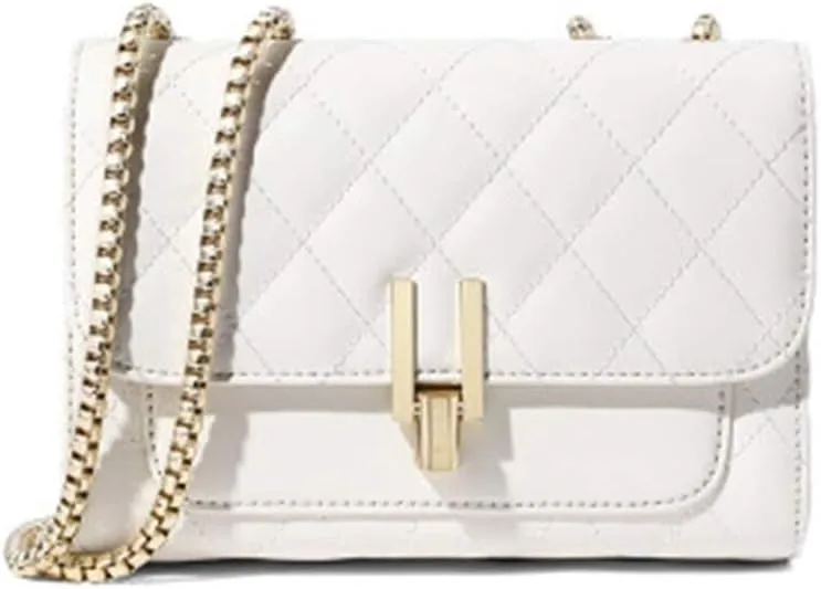 Womens Leather Quilted Crossbody Bag Elegant Top Handle Purse with Flap Closure Shoulder/Satchel Style