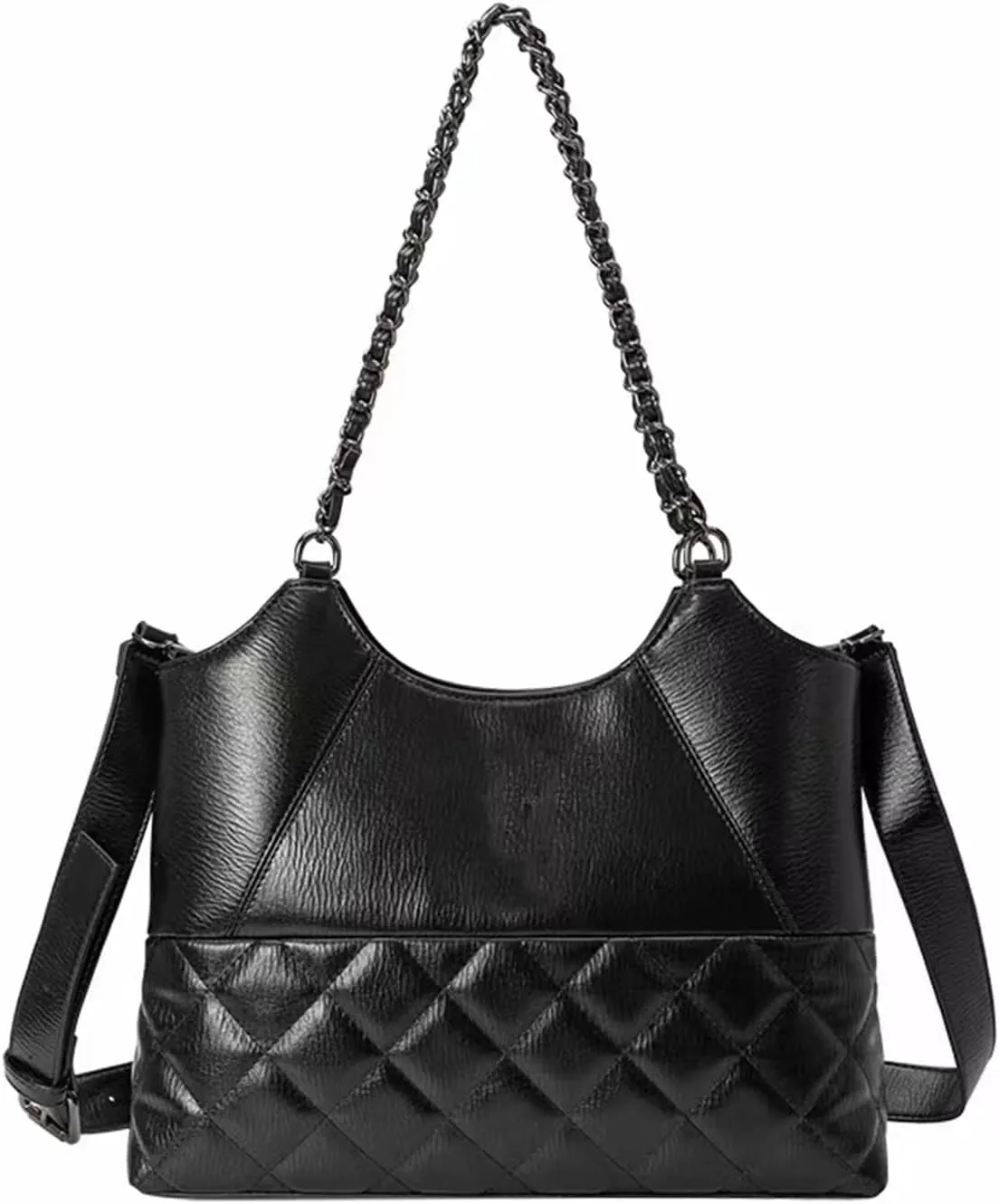 Womens Leather Quilted Crossbody Bag Elegant Top Handle Purse with Flap Closure Shoulder/Satchel Style