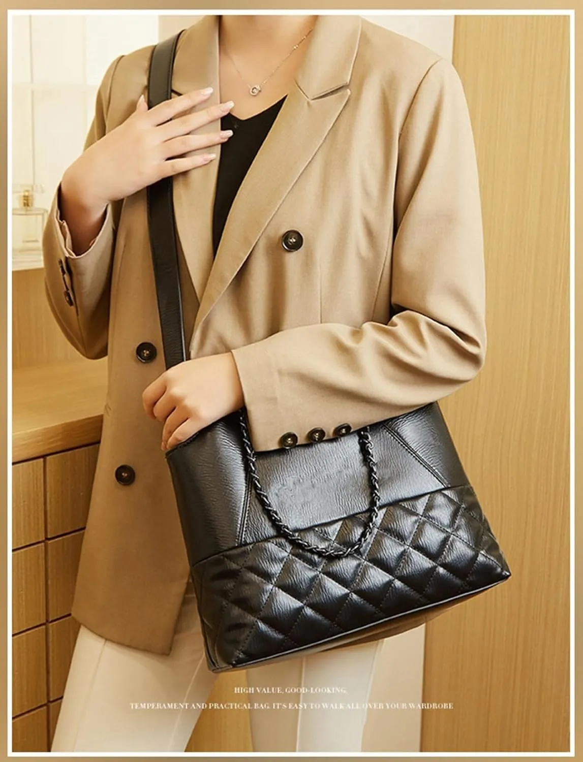 Womens Leather Quilted Crossbody Bag Elegant Top Handle Purse with Flap Closure Shoulder/Satchel Style