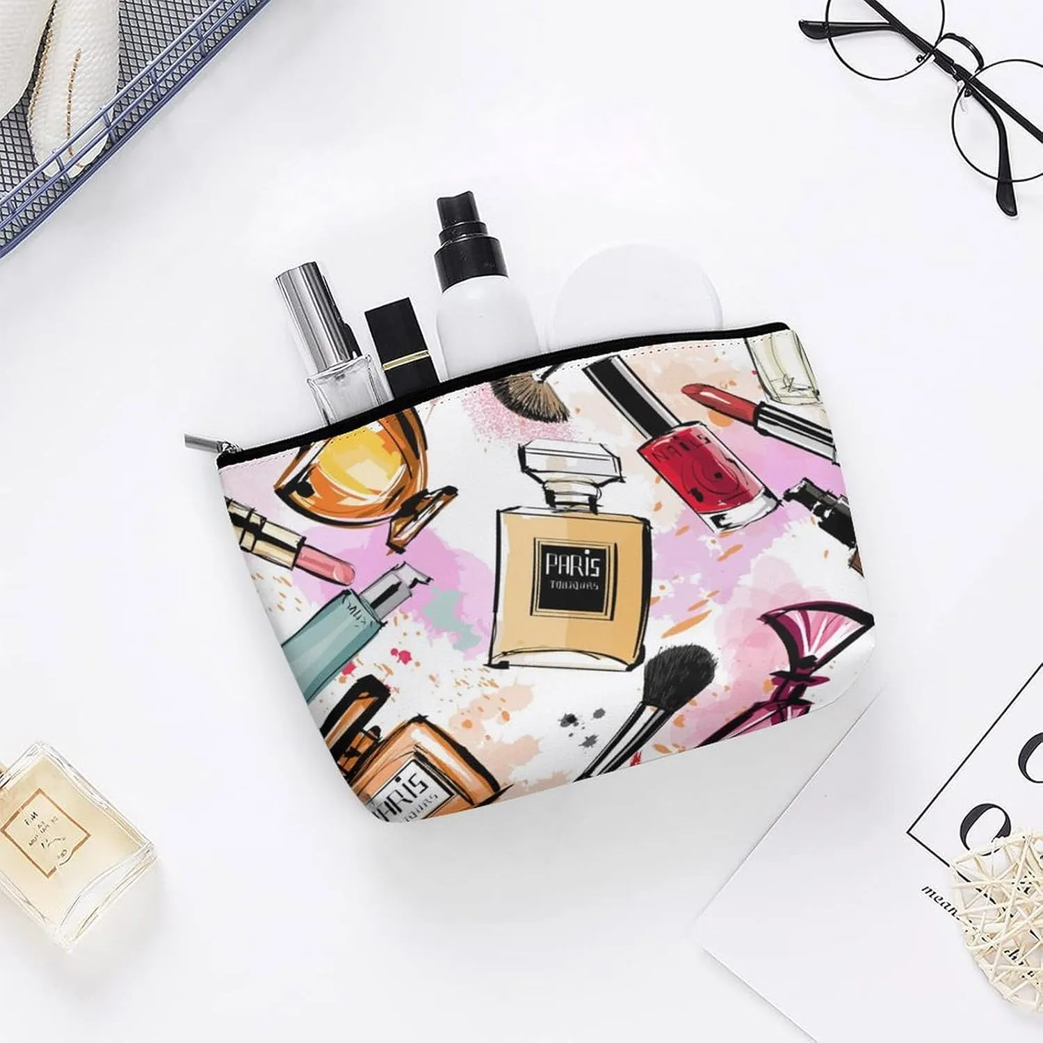 Women's Makeup Case, Large Zipper Cosmetic Case, Toiletry Bag, Travel Cosmetic Toiletry Bag Compatible with Modern Lady Cosmetic Perfume Lipstick