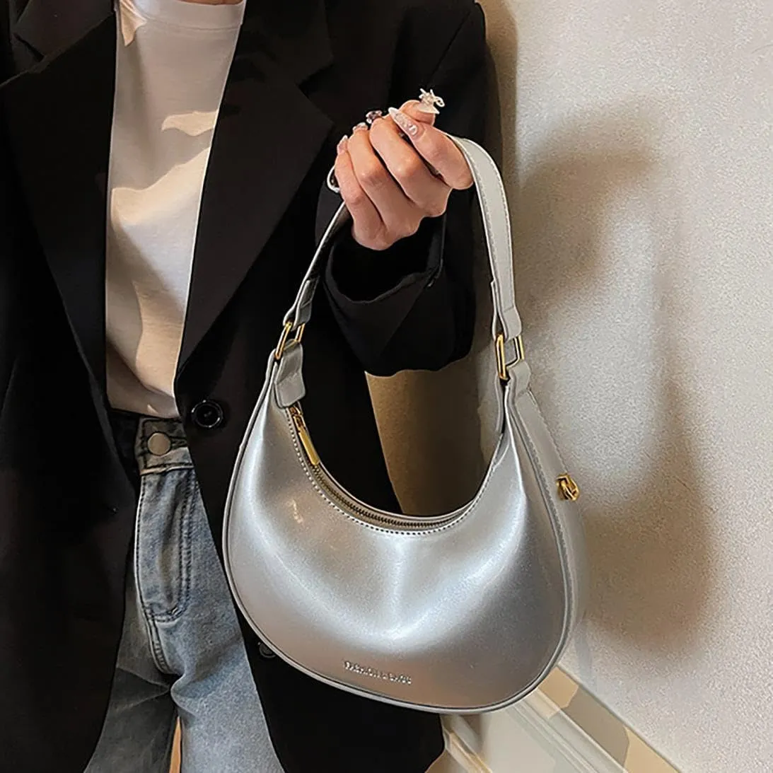 Womens Purse Shoulder Hobo Bag Faux Leather Punk Gothic Trendy Chain Crossbody Bags Little Handbags Y2K Bags