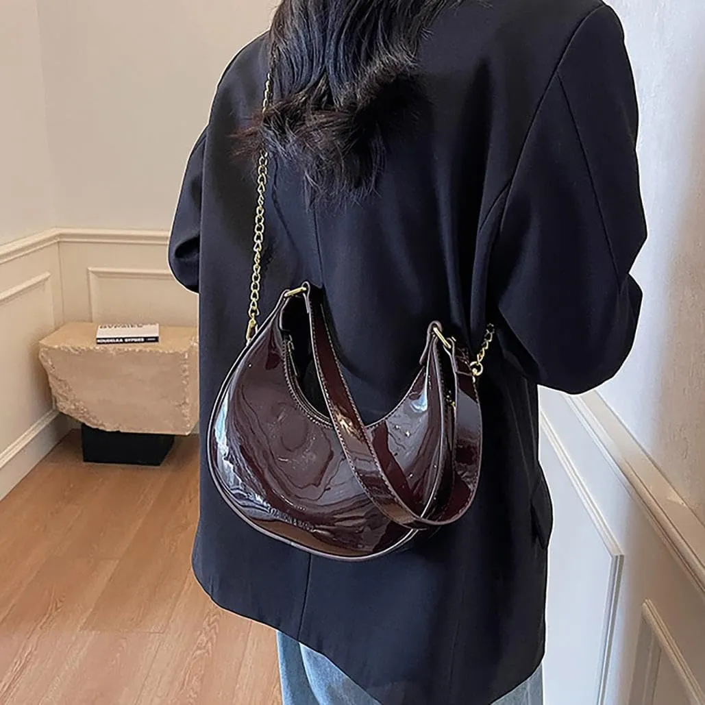 Womens Purse Shoulder Hobo Bag Faux Leather Punk Gothic Trendy Chain Crossbody Bags Little Handbags Y2K Bags