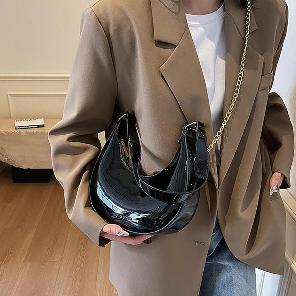 Womens Purse Shoulder Hobo Bag Faux Leather Punk Gothic Trendy Chain Crossbody Bags Little Handbags Y2K Bags