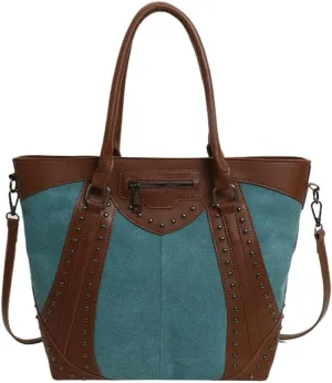 Womens Retro Denim Hobo Bag Slouchy Jean Tote Bag Stylish Crossbody Purse Punk Rivet Satchel Bag Casual Shoulder Bag Carryall