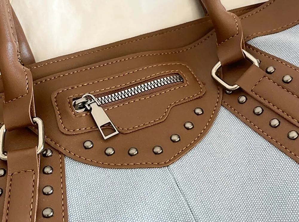 Womens Retro Denim Hobo Bag Slouchy Jean Tote Bag Stylish Crossbody Purse Punk Rivet Satchel Bag Casual Shoulder Bag Carryall