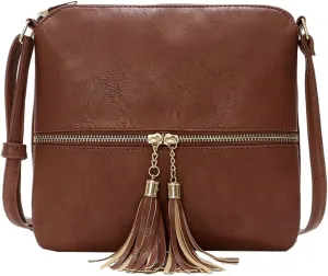 Women's Trendy Crossbody Bag Small Tote Bags PU Leather Satchel Purse Shoulder Bags Handbag with Tassels