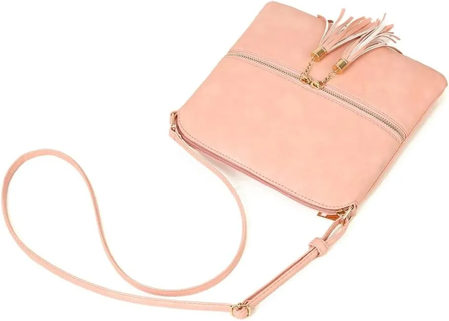 Women's Trendy Crossbody Bag Small Tote Bags PU Leather Satchel Purse Shoulder Bags Handbag with Tassels