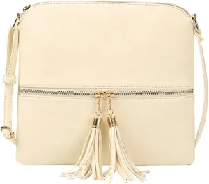 Women's Trendy Crossbody Bag Small Tote Bags PU Leather Satchel Purse Shoulder Bags Handbag with Tassels