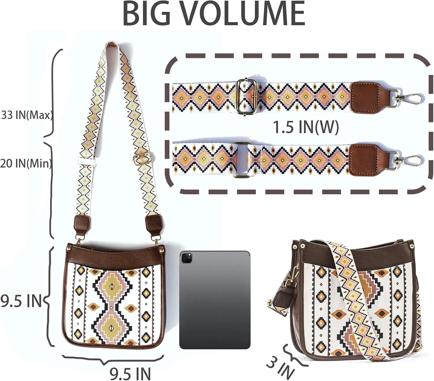 Womens Trendy Shoulders Bags, Vegan Leather Canvas Crossbody Bags with Zipped Pockets