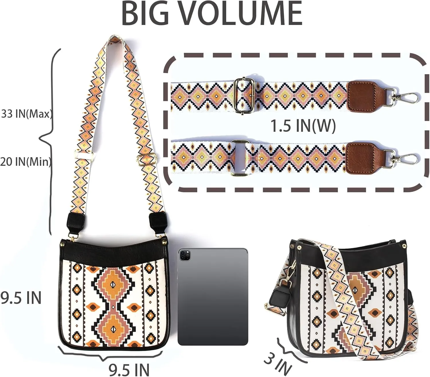 Womens Trendy Shoulders Bags, Vegan Leather Canvas Crossbody Bags with Zipped Pockets