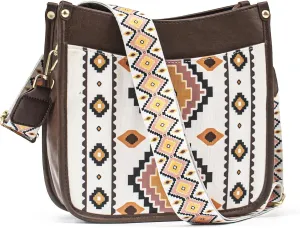 Womens Trendy Shoulders Bags, Vegan Leather Canvas Crossbody Bags with Zipped Pockets