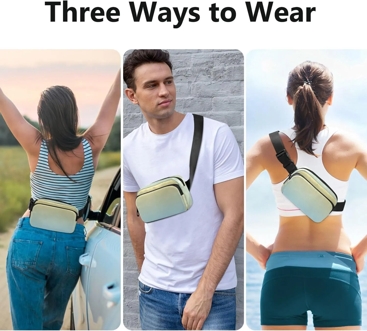 Yellow Light Sky Blue Gradient Womens Fanny Pack Waterproof Anti Theft Belt Bag Neon Crossbody Waist Purse