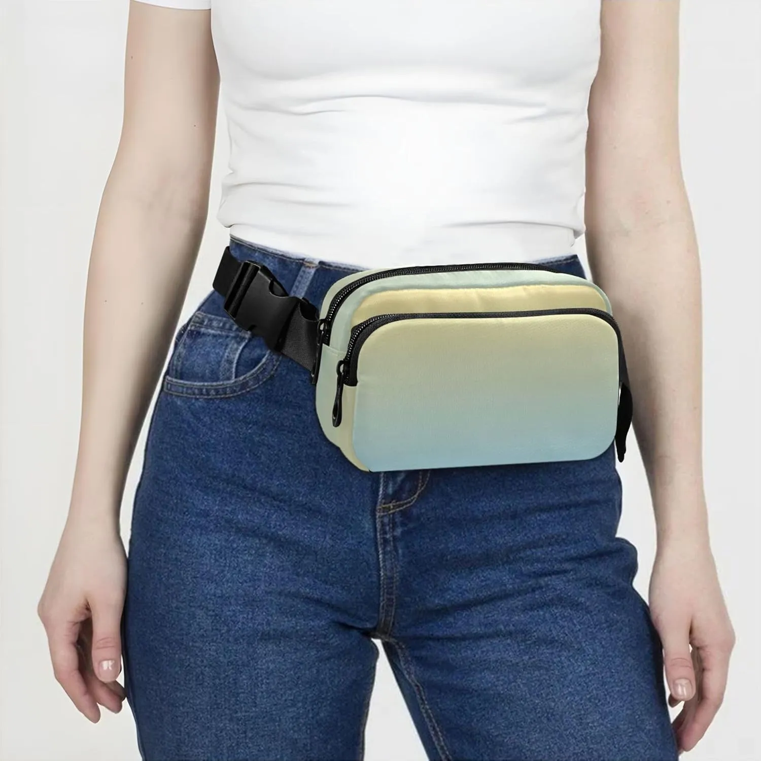 Yellow Light Sky Blue Gradient Womens Fanny Pack Waterproof Anti Theft Belt Bag Neon Crossbody Waist Purse