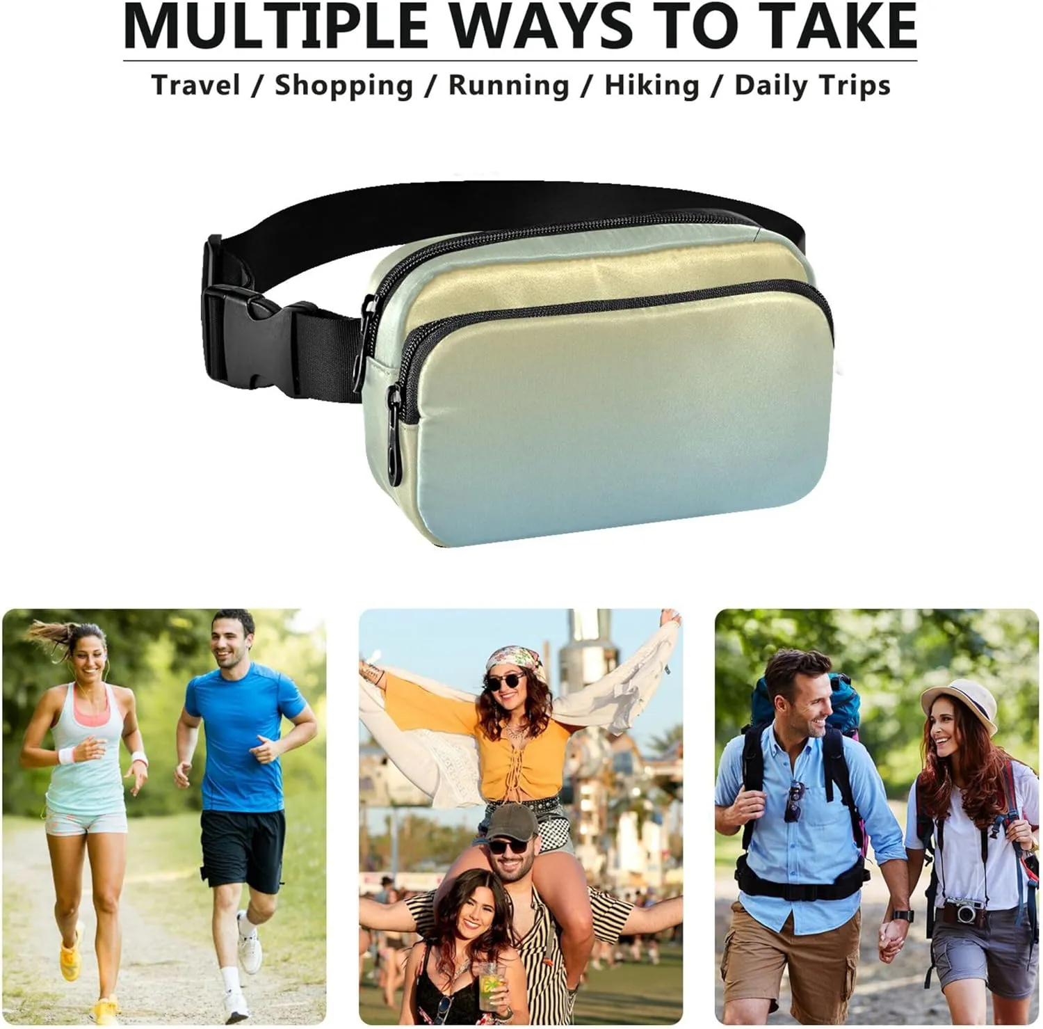 Yellow Light Sky Blue Gradient Womens Fanny Pack Waterproof Anti Theft Belt Bag Neon Crossbody Waist Purse
