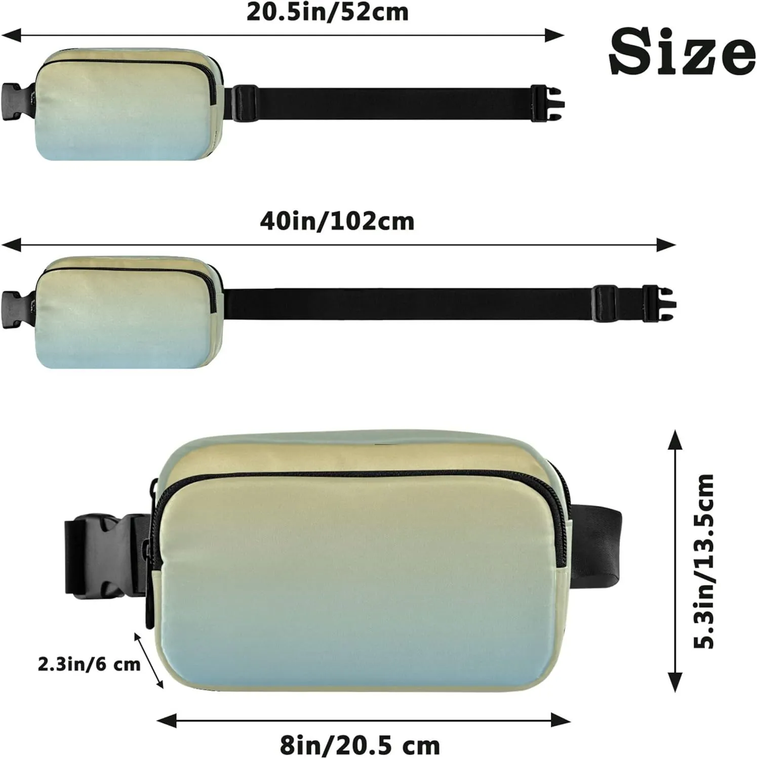 Yellow Light Sky Blue Gradient Womens Fanny Pack Waterproof Anti Theft Belt Bag Neon Crossbody Waist Purse